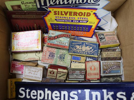 A collection of advertising pen and pen nib and a Stephens ink shelf sign